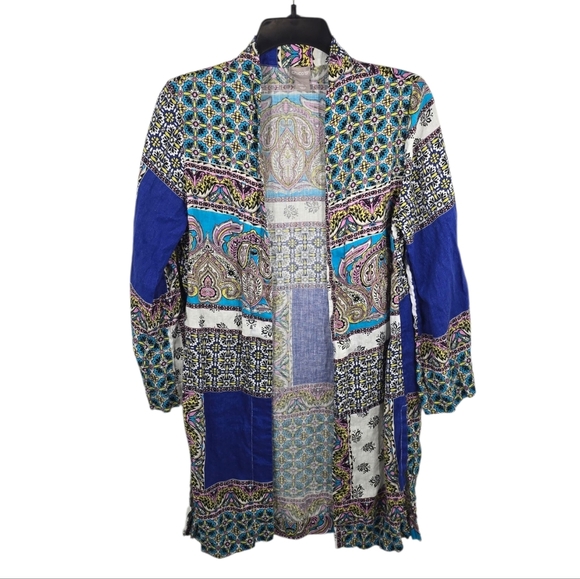 {Chicos} Open Cardigan in Patchwork 100% Linen - Size XS - Picture 3 of 15